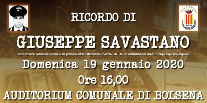 Bolsena, ricorrenza del 38° anniversario della morte del giovane Carabiniere bolsenese Giuseppe Savastano